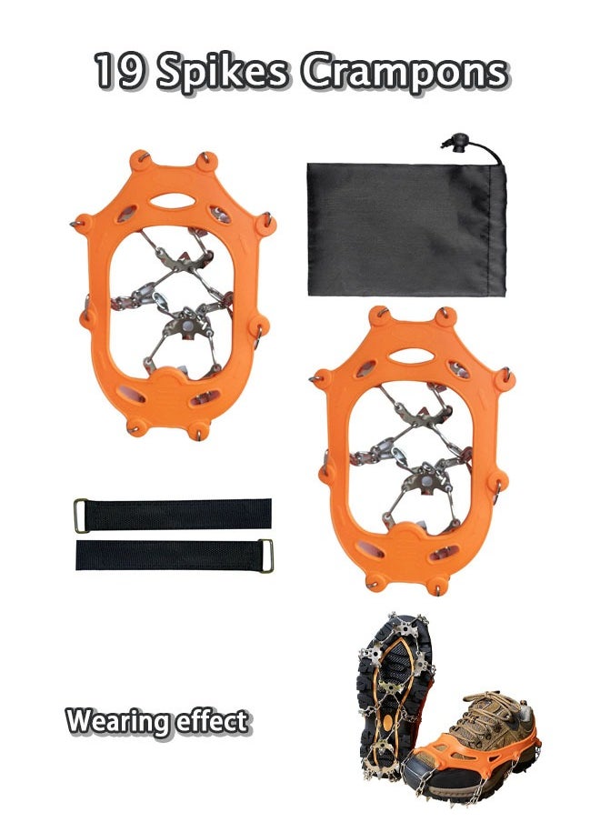 Generic 19 Spikes Crampons for Boots Shoes Women Men Anti Slip Stainless Steel Spikes Safe Protect for Hiking Fishing Walking Climbing Mountaineering(Orange M)  - Image 1