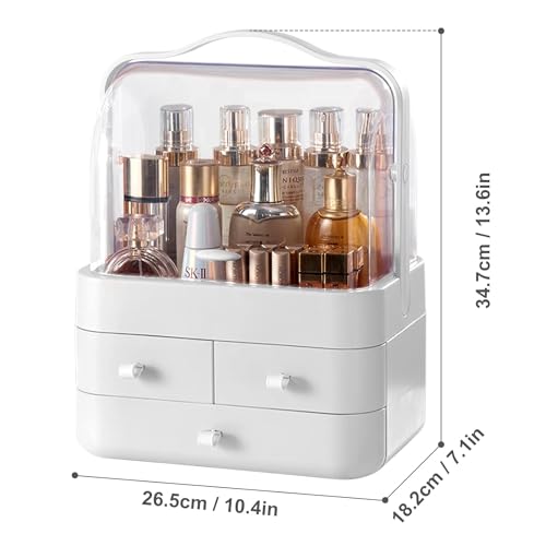 Mammoth Makeup Organizer Cosmetic Display with Drawers High Transparent Acrylic Cover Fully Open Waterproof Dust-Proof Portable Handle Jewelry, Skincare BathroomDresser Bedroom Countertop (White) - Image 2