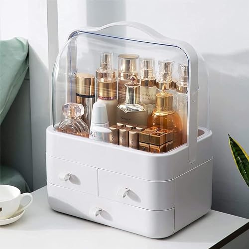 Mammoth Makeup Organizer Cosmetic Display with Drawers High Transparent Acrylic Cover Fully Open Waterproof Dust-Proof Portable Handle Jewelry, Skincare BathroomDresser Bedroom Countertop (White) - Image 4