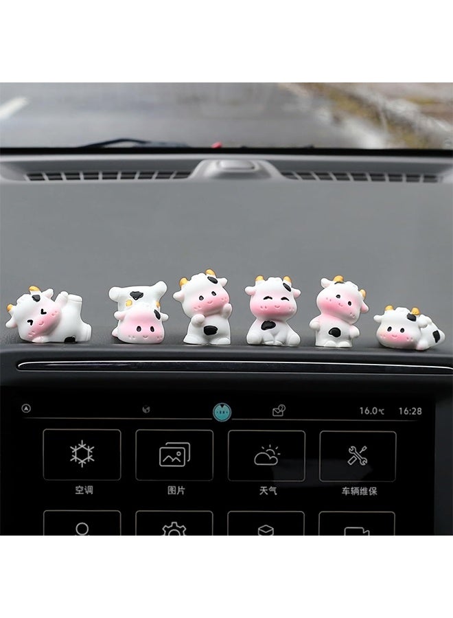 GIFT 6 Pcs Mini Cows Car Accessories, Cow Print Dashboard Decorations & Rear View Mirror Ornaments, Cute Car Decor for Women Girl - Image 1
