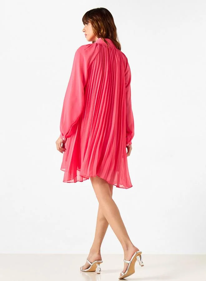 2Xtremz 2Xtremz Pleated Dress with Embellished Collar and Bishop Sleeves