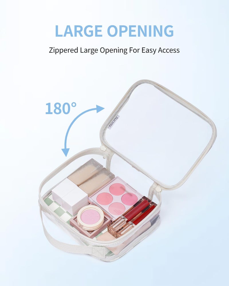 Narwey TSA Approved Toiletry Bag Carry on Clear Toiletry Bag Makeup Bag, Airport Airline Quart Size Travel Bags, Waterproof Portable Compact Cosmetic Make up Organizer Bag (Mint Green Checkerboard) - Image 4