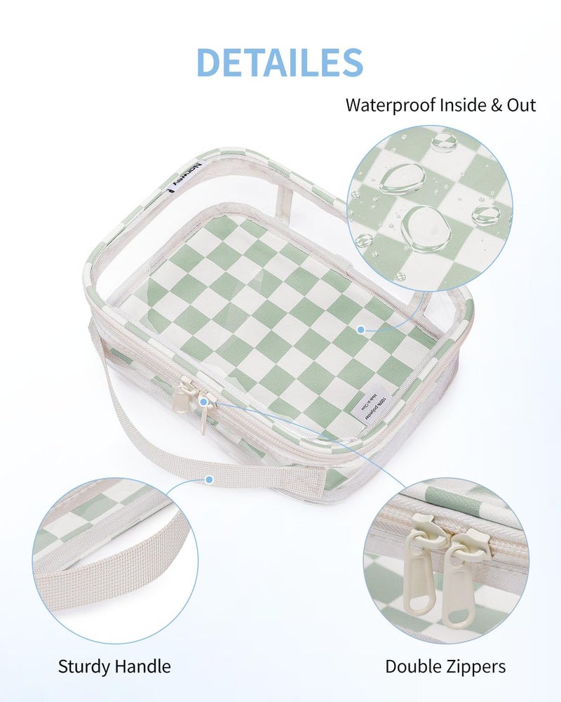 Narwey TSA Approved Toiletry Bag Carry on Clear Toiletry Bag Makeup Bag, Airport Airline Quart Size Travel Bags, Waterproof Portable Compact Cosmetic Make up Organizer Bag (Mint Green Checkerboard) - Image 5