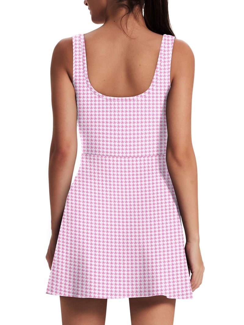 OFEEFAN Womens Athletic Dress Tennis Golf Bodycon Workout Active Skort Summer Clothes Casual Graduation Concert Date Spring Outfits Pink Houndstooth M - Image 5