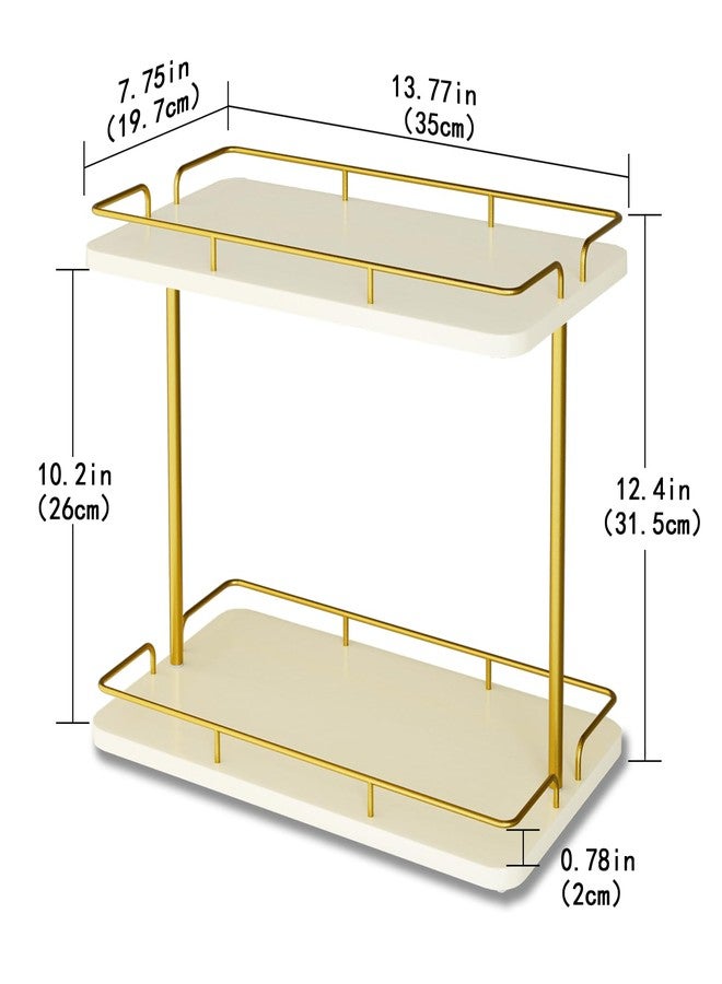 REFGY 2 Tier Bathroom Countertop Organizer, Solid Wood Desktop Storage Shelf with Gold Metal Frame, Versatile Spice Rack & Makeup Organizer for Kitchen, Dresser, Home Essentials - Image 2