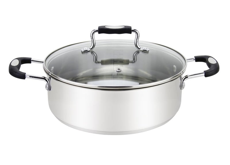 Millvado Stainless Steel Casserole Pot Large Steel Dutch Oven Boiling Pot for Soup Spaghetti Braising 126 Quart Induction Cooking Pot Urban Collection Low Round Mirrored Stainless Pots