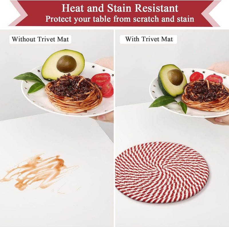 SHACOS 8 Inches Trivets for Hot Dishes, 4 Pieces Cotton Trivets Mats for Kitchen, Hot Pads for Countertops and Table, Heat-Resistant Pot Holders for Hot Pots and Pans(Red, 4pcs) - Image 4