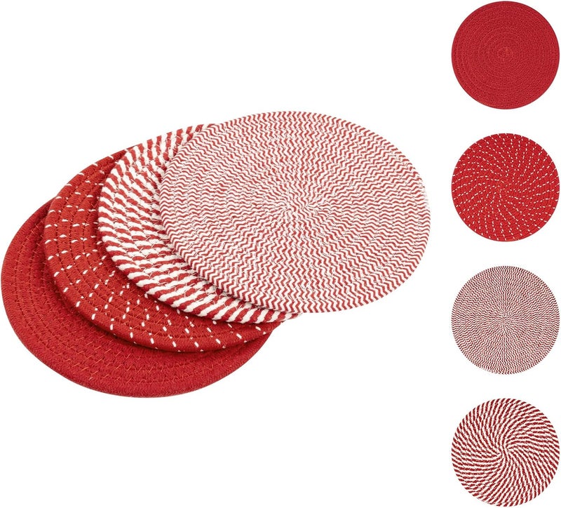 SHACOS 8 Inches Trivets for Hot Dishes, 4 Pieces Cotton Trivets Mats for Kitchen, Hot Pads for Countertops and Table, Heat-Resistant Pot Holders for Hot Pots and Pans(Red, 4pcs) - Image 1