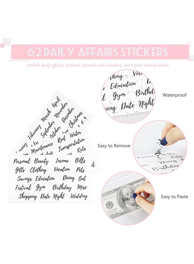 إيروريكس مجلد ميزانية مع مظاريف بسحاب ومظاريف نقدية للميزانية، مخطط ميزانية من الجلد الصناعي بحجم A6 مع مظاريف نقدية، آلة حاسبة، منظم أموال الفواتير لتوفير النقود، نظام الميزانية، محفظة باللون الوردي - Image 3