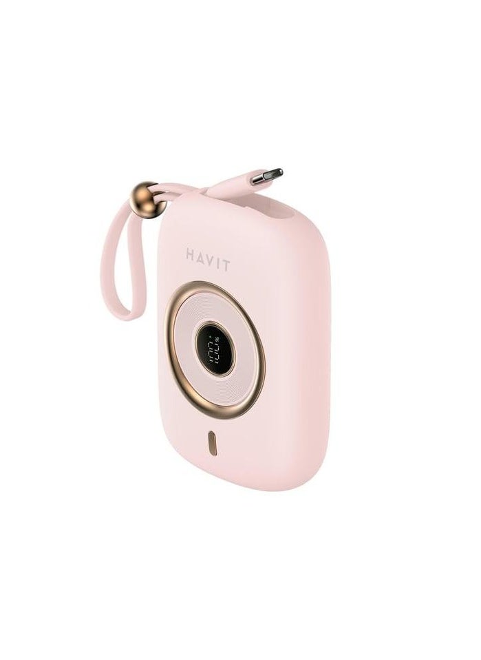 havit - Havit Fast Power Bank  PB5214 10000mAh 35W built-in USB-C cable with smart digital display- pink - Image 1
