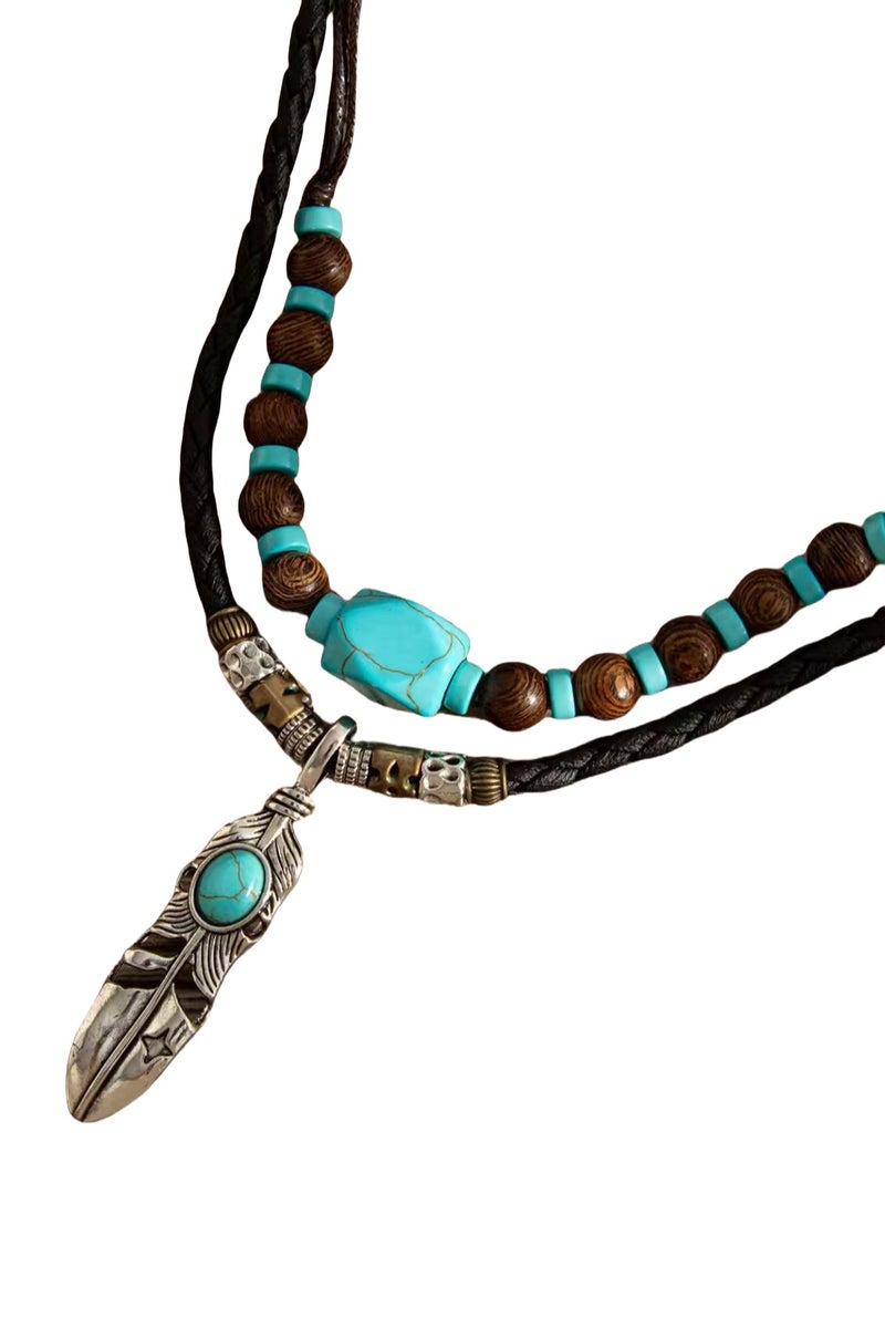 general Turquoise pendant necklace, double-layer chain, suitable for wearing over clothes - Image 1