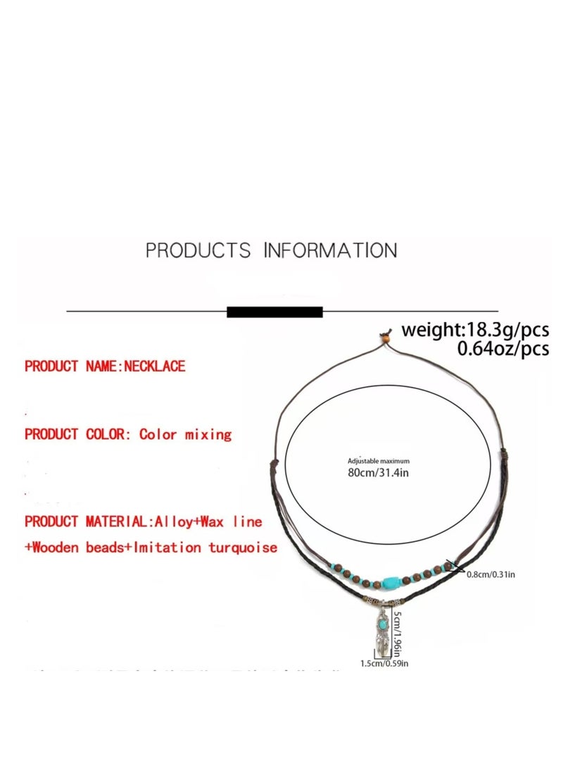 general Turquoise pendant necklace, double-layer chain, suitable for wearing over clothes - Image 4