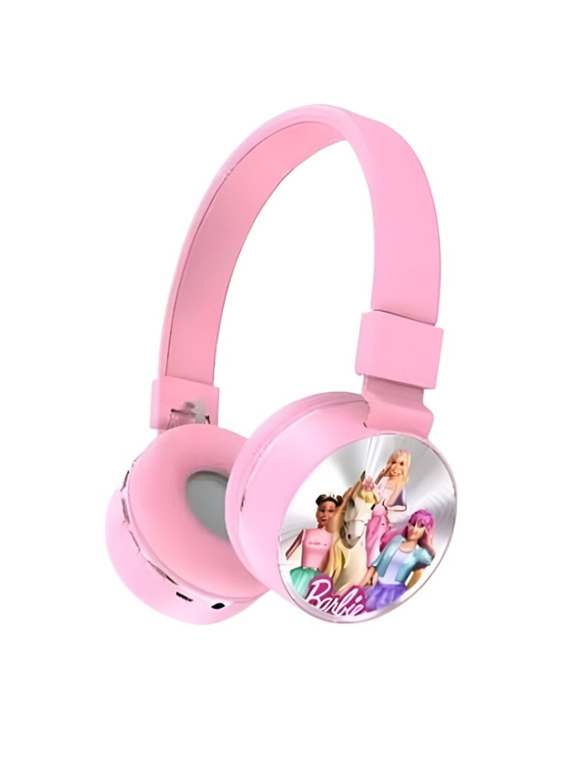 باربي سماعة اطفال؛لاسلكية  باربي 【سماعة اطفال 】بتصميم كرتوني لطيف【سماعات اطفال بلوتوث】 للبنات؛ سماعة بلوتوث وردي مريحة وخفيفة مع دعم MP3 وFM - Image 1