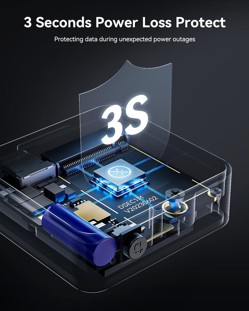 DOCKCASE Pocket M.2 2230 NVMe SSD Enclosure,Support 3s PLP Prevents Write Data Loss,USB 3.2 Gen 2 Type-C (10 Gbps), fits NVMe PCIe, Exclusive to Size 2230,Support M-Key B+M Key UASP (Black) - Image 4