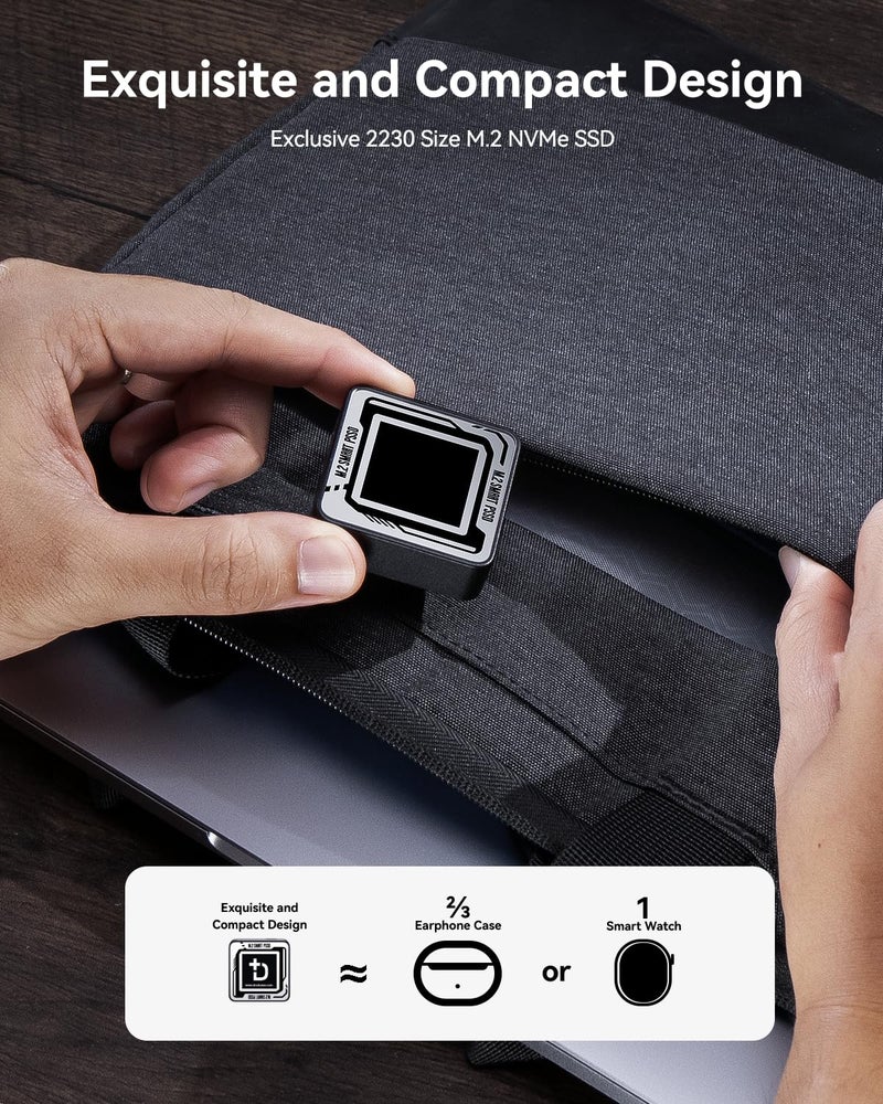 DOCKCASE Pocket M.2 2230 NVMe SSD Enclosure,Support 3s PLP Prevents Write Data Loss,USB 3.2 Gen 2 Type-C (10 Gbps), fits NVMe PCIe, Exclusive to Size 2230,Support M-Key B+M Key UASP (Black) - Image 3