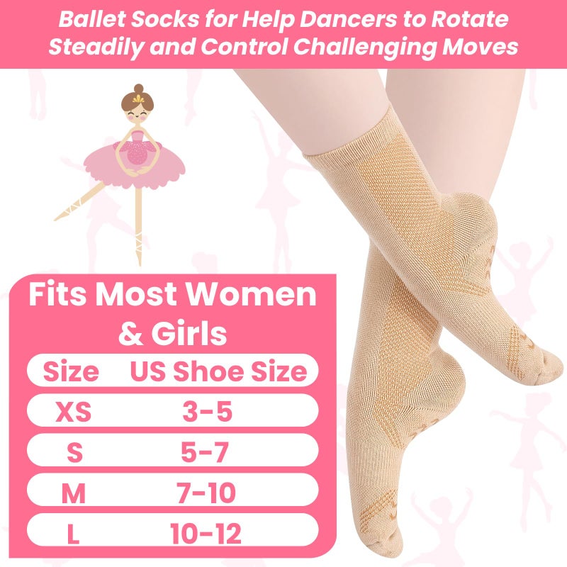 Twistover Dance Non Slip Socks Dancing Socks with Spin Spot Compression Ankle Ballet Dance Stockings for Dancer Women Girls(Light Skin Tone,3-5) - Image 3