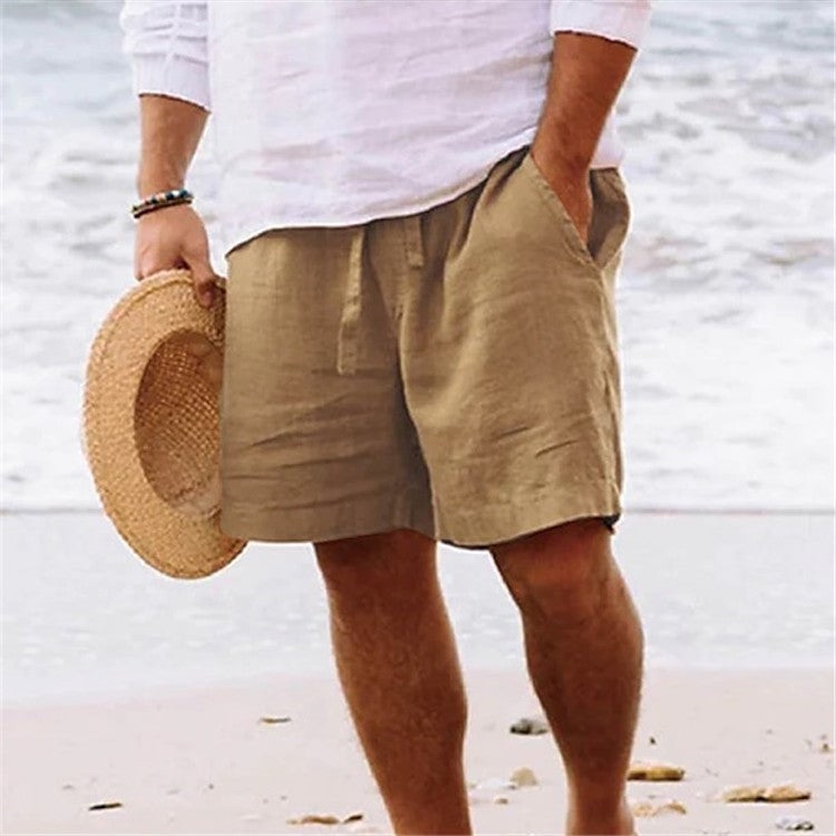 Men'S Shorts Cotton Linen Summer Drawstring Elastoic Waist Straight Legs Solid Color Comfortable Breathable Short Daily Beach - Image 3