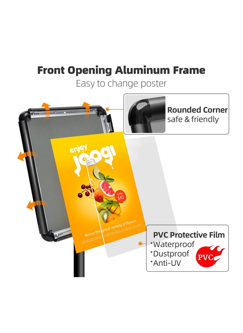Excefore - A3 Sign Stand Adjustable Poster Stand Aluminum Snap Frame Menu Stand Replaceable Advertising Rack Floor Display Stands with Safety Corner and Stable Round Base (Black, A3) - Image 1