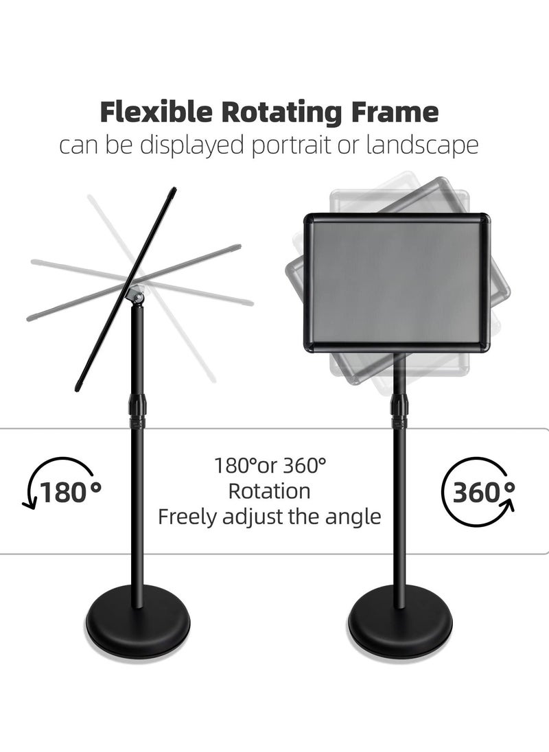 Excefore - A3 Sign Stand Adjustable Poster Stand Aluminum Snap Frame Menu Stand Replaceable Advertising Rack Floor Display Stands with Safety Corner and Stable Round Base (Black, A3) - Image 1