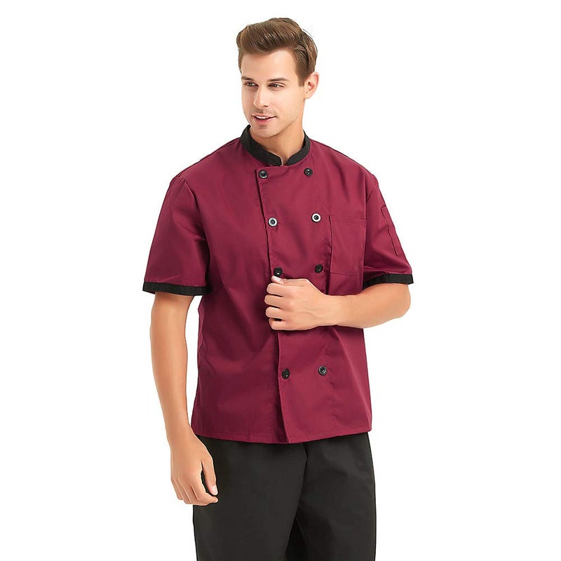 TopTie Unisex Short Sleeve Chef Coat Jacket, Red - Image 3
