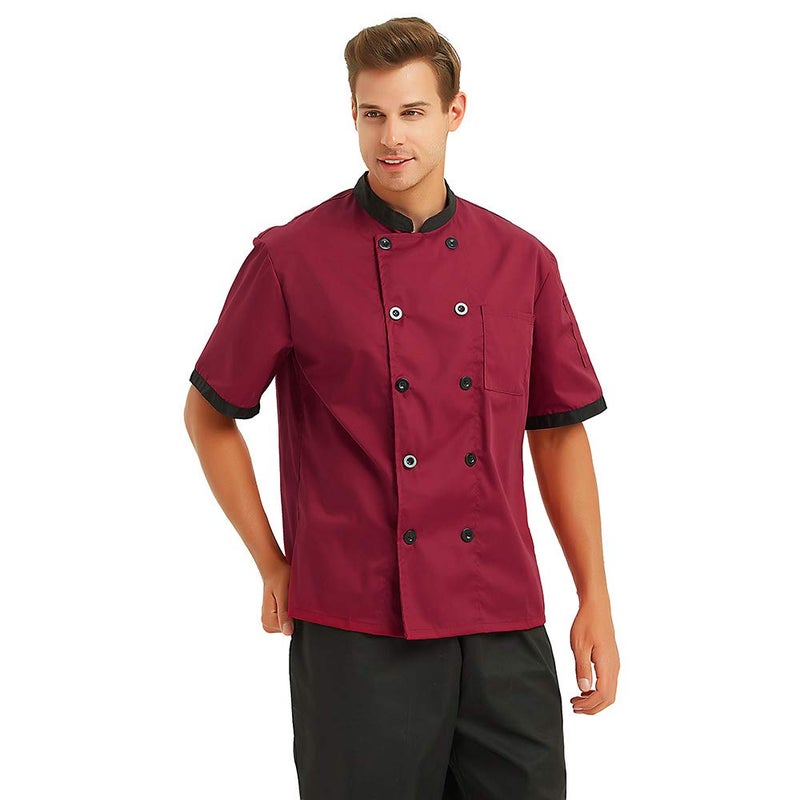 TopTie Unisex Short Sleeve Chef Coat Jacket, Red - Image 4