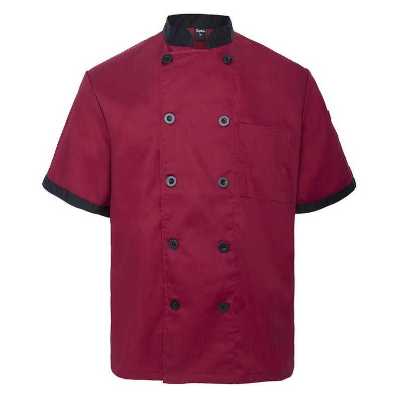 TopTie Unisex Short Sleeve Chef Coat Jacket, Red - Image 1