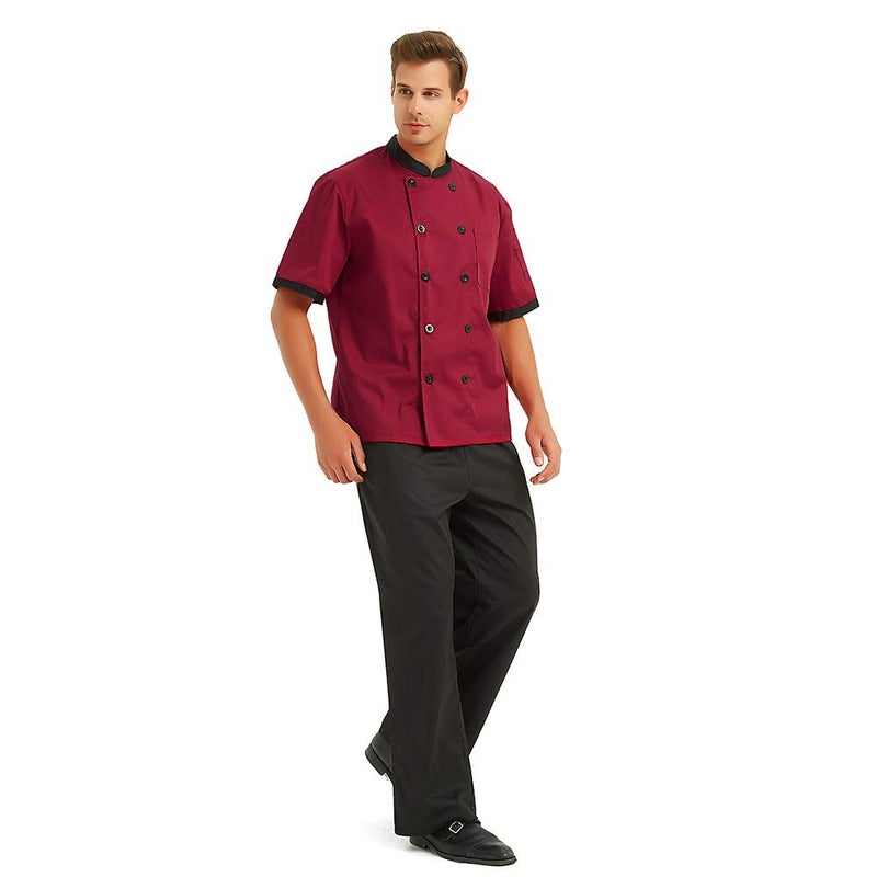 TopTie Unisex Short Sleeve Chef Coat Jacket, Red - Image 5