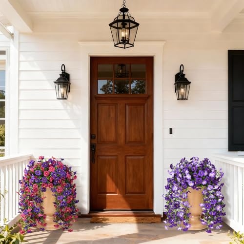 ZFProcess Artificial Hanging Flowers Plants for Outdoor Spring Summer Decoration, 2PCS Faux Silk Morning glory UV Resistant Look Real for Outside Home Indoor Planter Porch Garden Yard Decor(Deep Purple Red) - Image 3