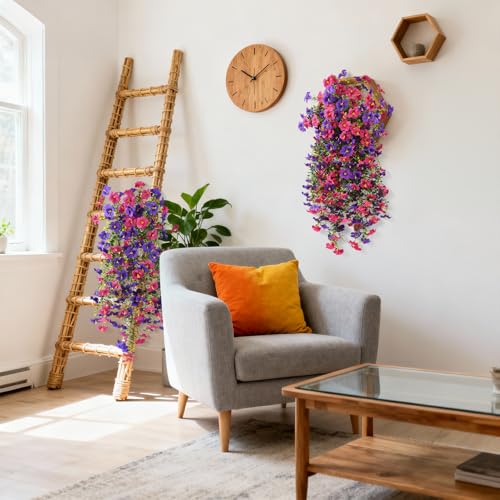 ZFProcess Artificial Hanging Flowers Plants for Outdoor Spring Summer Decoration, 2PCS Faux Silk Morning glory UV Resistant Look Real for Outside Home Indoor Planter Porch Garden Yard Decor(Deep Purple Red) - Image 5