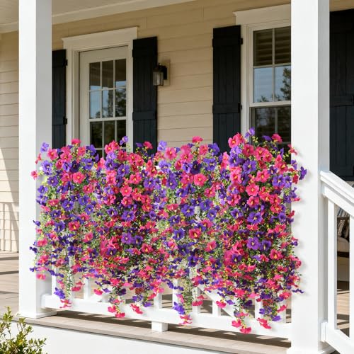 ZFProcess Artificial Hanging Flowers Plants for Outdoor Spring Summer Decoration, 2PCS Faux Silk Morning glory UV Resistant Look Real for Outside Home Indoor Planter Porch Garden Yard Decor(Deep Purple Red) - Image 4