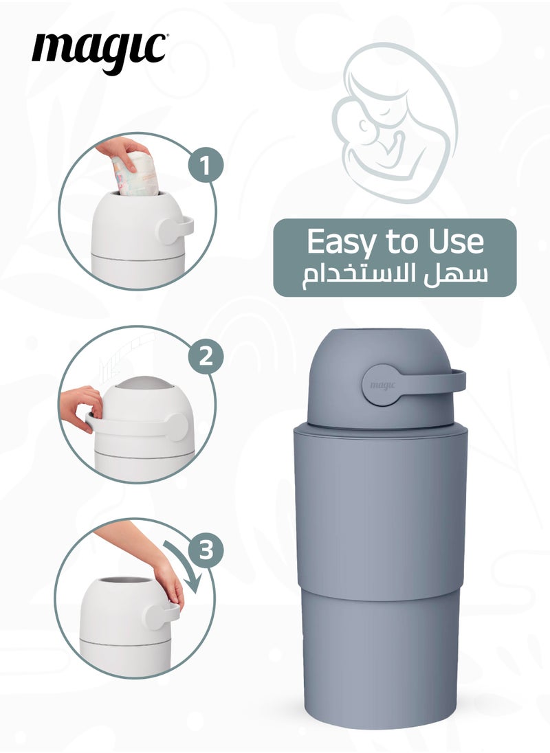 Magic HEKA L Diaper Pail | Odorless & Telescopic | 45 Diaper Capacity | 40 CM to 63 CM Adjustable Height | 2nd Life Concept: Converts to Potty Trainer, Kitchen Waste Bin, or Toilet Lid | Free Roll of 15 Bags  - Image 4