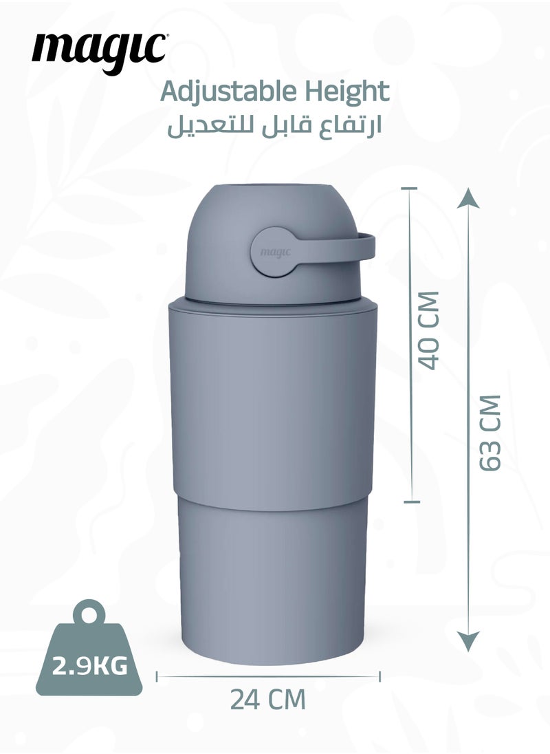 Magic HEKA L Diaper Pail | Odorless & Telescopic | 45 Diaper Capacity | 40 CM to 63 CM Adjustable Height | 2nd Life Concept: Converts to Potty Trainer, Kitchen Waste Bin, or Toilet Lid | Free Roll of 15 Bags  - Image 5