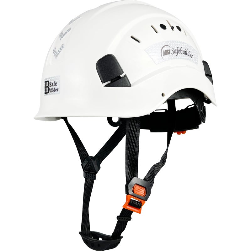 SAFEBUILDER ABS Work-at-Height and Rescue Hard Hat Construction Safety Helmet Slotted Ventilated w/Adjustable Ratchet 6-Point Suspension ANSI Z89.1-14 (01-White Safety Helmet) - Image 1