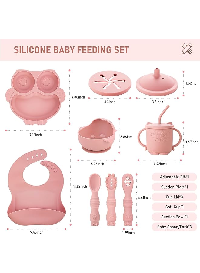 U-HOOME Silicone Baby Feeding Set 10 Pcs Baby Led Weaning Supplies Suction Bowl Divided Plate Toddler Self Feeding Cutlery Set With Spoons Forks Sippy Cup Eating Utensils Baby Essentials Pink - Image 2