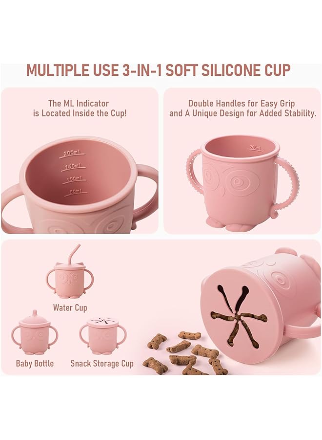 U-HOOME Silicone Baby Feeding Set 10 Pcs Baby Led Weaning Supplies Suction Bowl Divided Plate Toddler Self Feeding Cutlery Set With Spoons Forks Sippy Cup Eating Utensils Baby Essentials Pink - Image 4