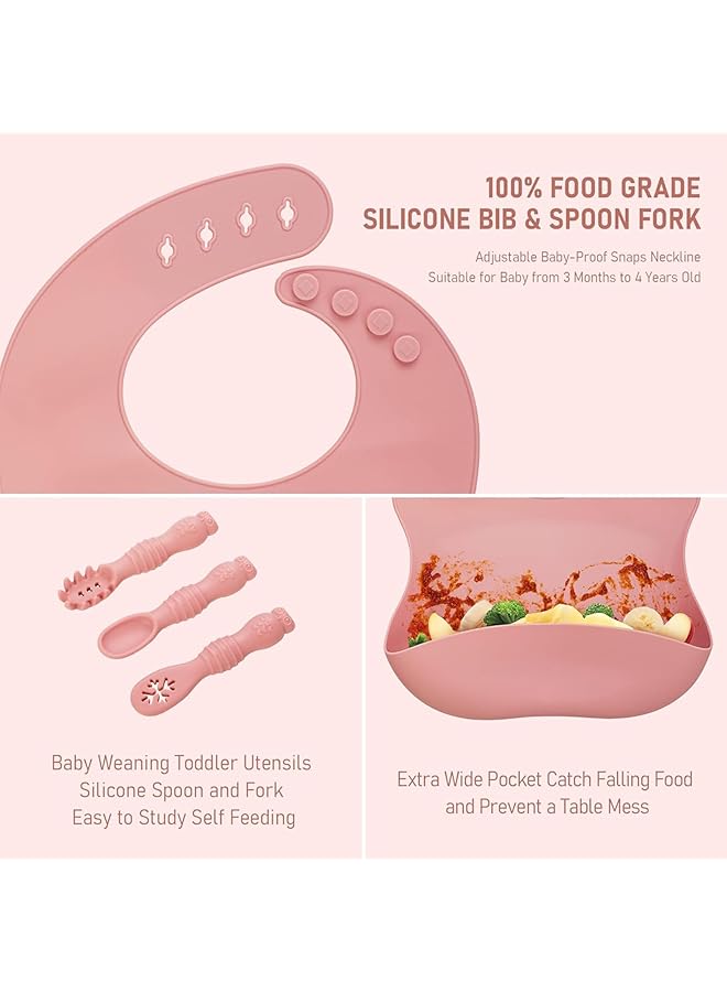 U-HOOME Silicone Baby Feeding Set 10 Pcs Baby Led Weaning Supplies Suction Bowl Divided Plate Toddler Self Feeding Cutlery Set With Spoons Forks Sippy Cup Eating Utensils Baby Essentials Pink - Image 5