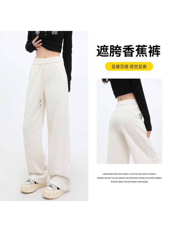 Hstyle European Fleece High-waisted Banana Pants For Women - 2025 Spring Collection Fashion Versatile Slimming Comfortable Casual Wide-leg Trousers - Image 2