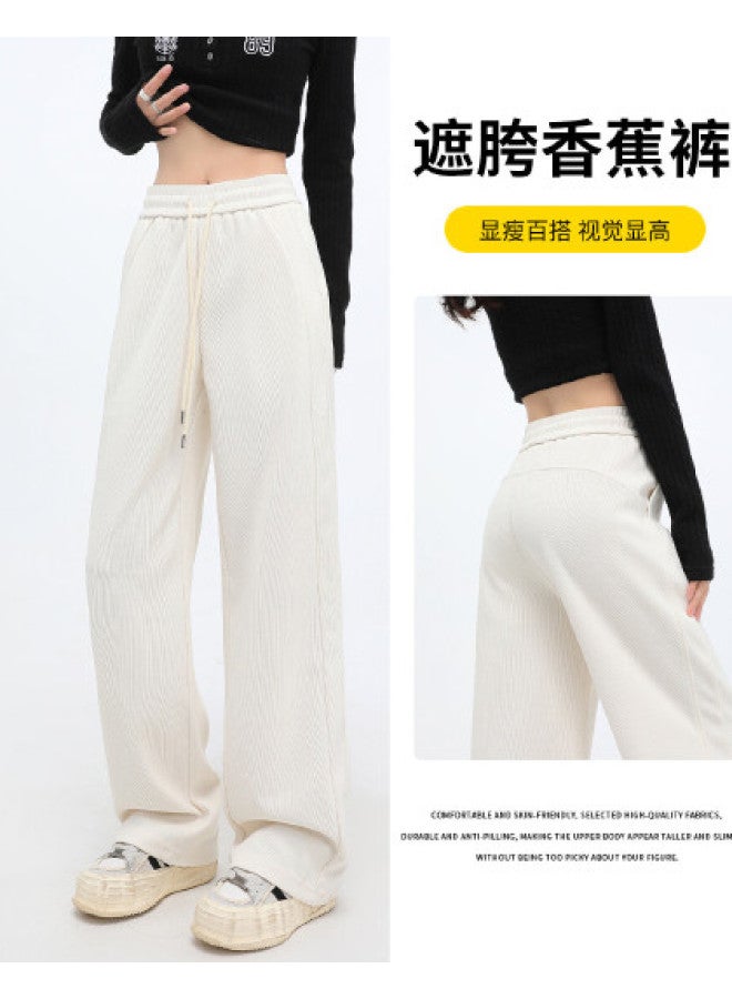 Hstyle European Fleece High-waisted Banana Pants For Women - 2025 Spring Collection Fashion Versatile Slimming Comfortable Casual Wide-leg Trousers - Image 1