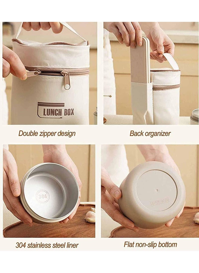 Generic - Stainless Steel Thermal Bento Box Leakproof Lunch Box Portable Insulated Lunch Container Set With Bag For Adults Kids Stackable Stainless Steel Food Container (Insulation 2 Layer Coffee 420ml+550ml) - Image 1