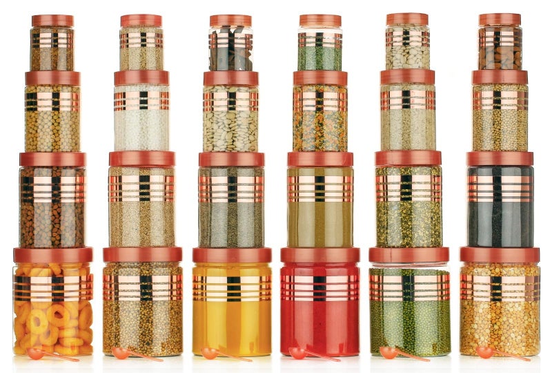 RILION Storage Container Set, 12 Pieces with Spoons, Airtight Kitchen Organiser, 1200ml/650ml/350ml, Rose Gold - Image 2