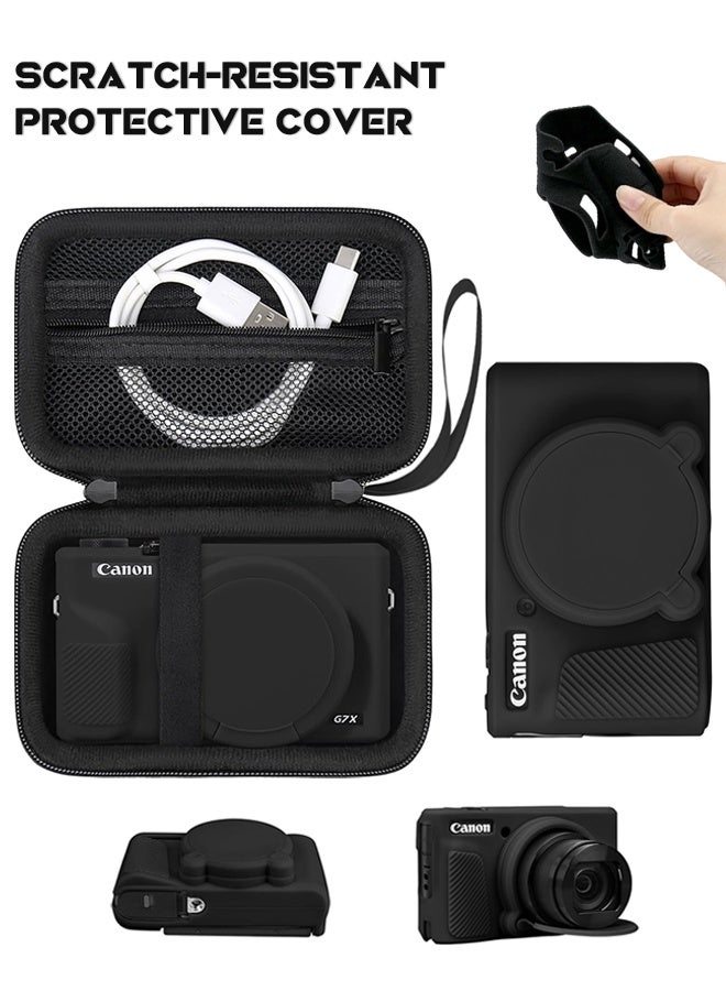 SUNDAREE Case for Canon SX740/SX730 Digital Camera, 1* Hard Carrying Case + 1* Soft Silicone Cover with Removable Lens Cover, Washable, Lightweight, and Stylish Protection, Black (Case Only and Protective Case) - Image 1