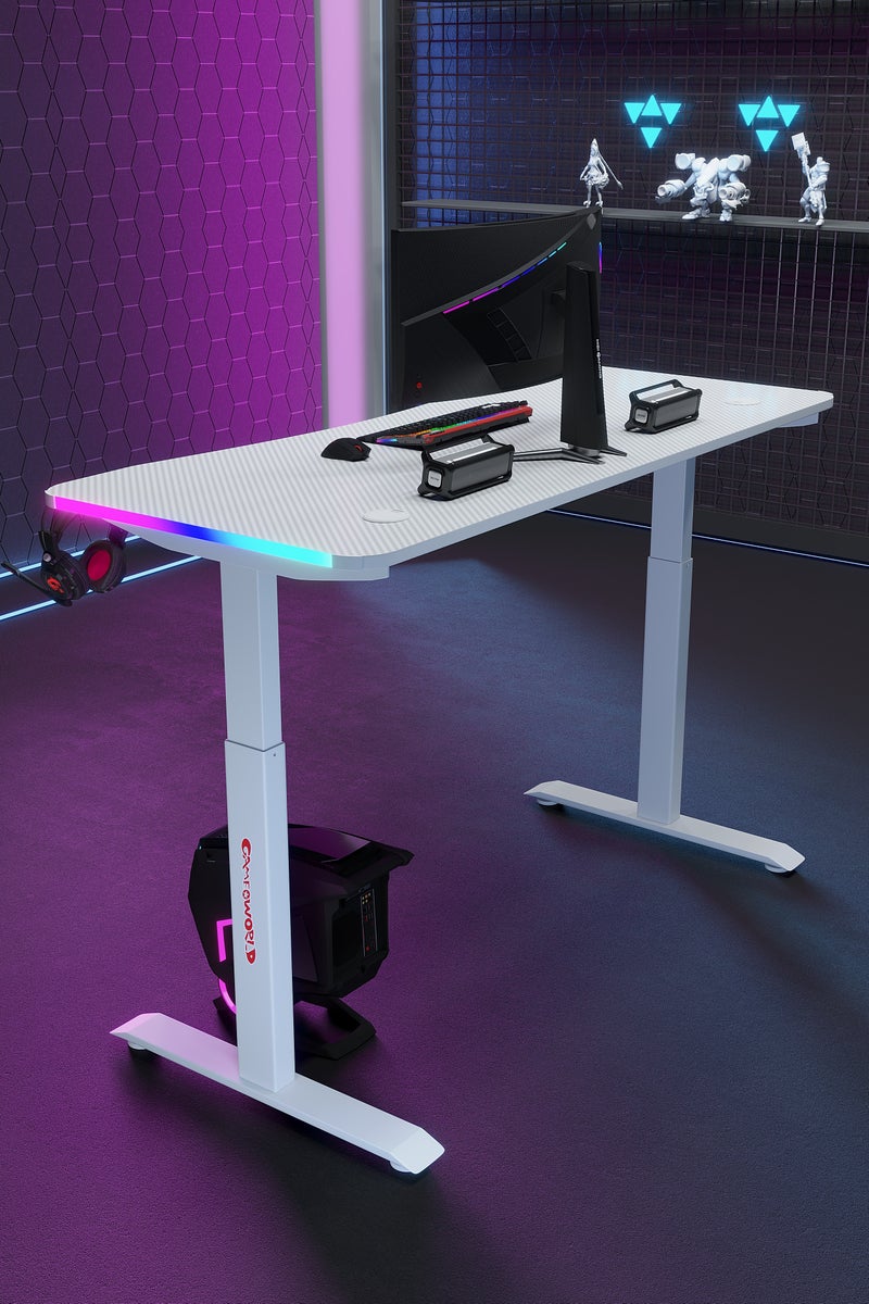 Luttec Electric lifting desk, home gaming desk, ergonomic office computer desk, suitable for learning, gaming, work, painting, white 120 * 60 * (72-117 cm) desk frame steel, desktop carbon fiber texture, panel thickness 18mm - Image 2