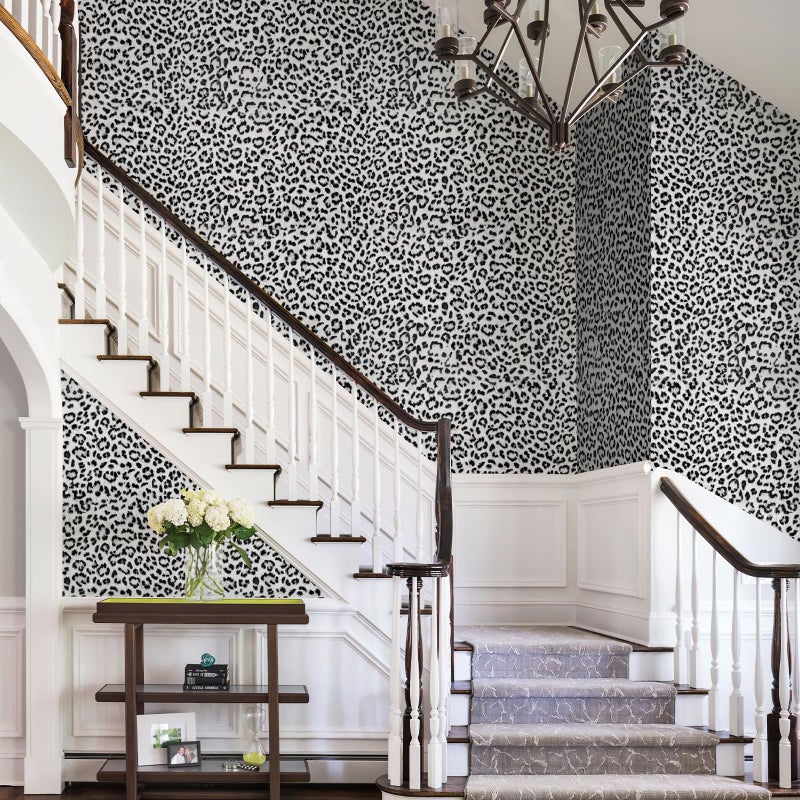 JiffDiff Leopard Print Peel and Stick Wallpaper, Waterproof Removable Self Adhesive Textured Wall Paper, Black and White Unique Funky Cheetah Contact Paper for Bedroom and Bathroom 120"X17.3"(14.4 sq. ft) - Image 3