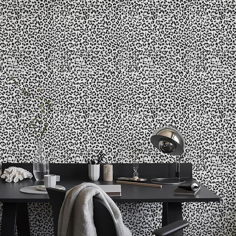 JiffDiff Leopard Print Peel and Stick Wallpaper, Waterproof Removable Self Adhesive Textured Wall Paper, Black and White Unique Funky Cheetah Contact Paper for Bedroom and Bathroom 120"X17.3"(14.4 sq. ft) - Image 1