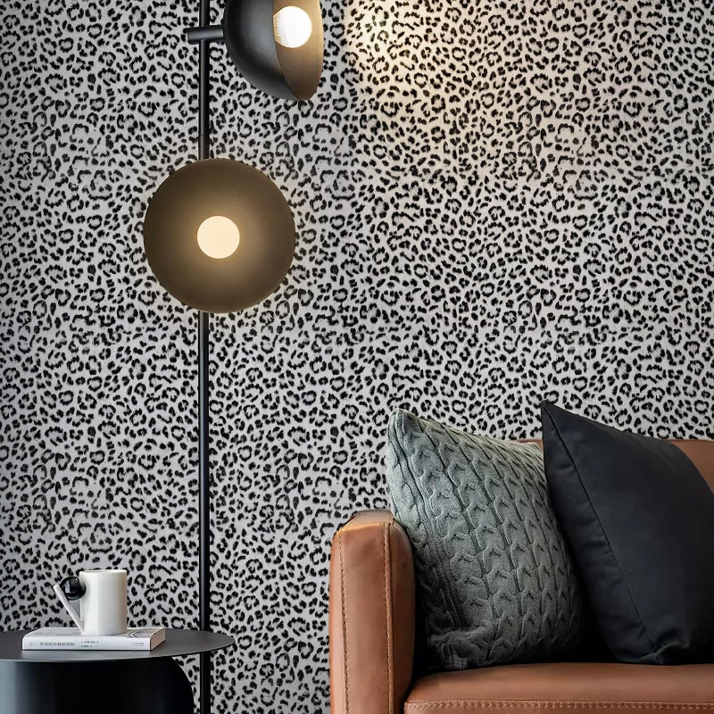 JiffDiff Leopard Print Peel and Stick Wallpaper, Waterproof Removable Self Adhesive Textured Wall Paper, Black and White Unique Funky Cheetah Contact Paper for Bedroom and Bathroom 120"X17.3"(14.4 sq. ft) - Image 2