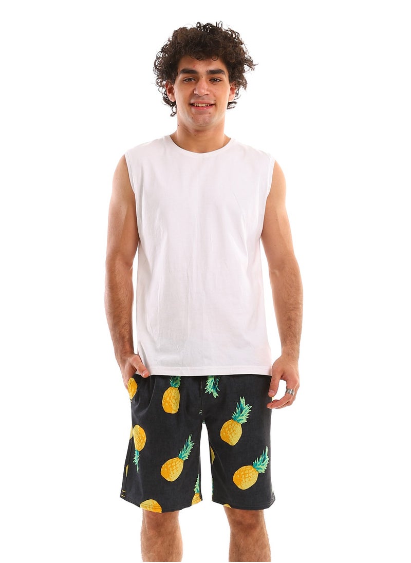 Andora - Self Pineapple Polyester Elastic Swim Short - Dark Grey - Image 1
