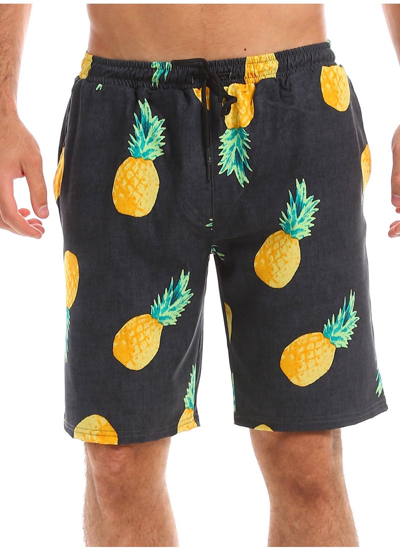 Andora - Self Pineapple Polyester Elastic Swim Short - Dark Grey - Image 1