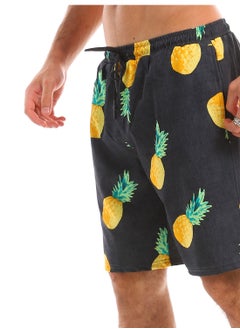 Andora Self Pineapple Polyester Elastic Swim Short - Dark Grey  - Image 3