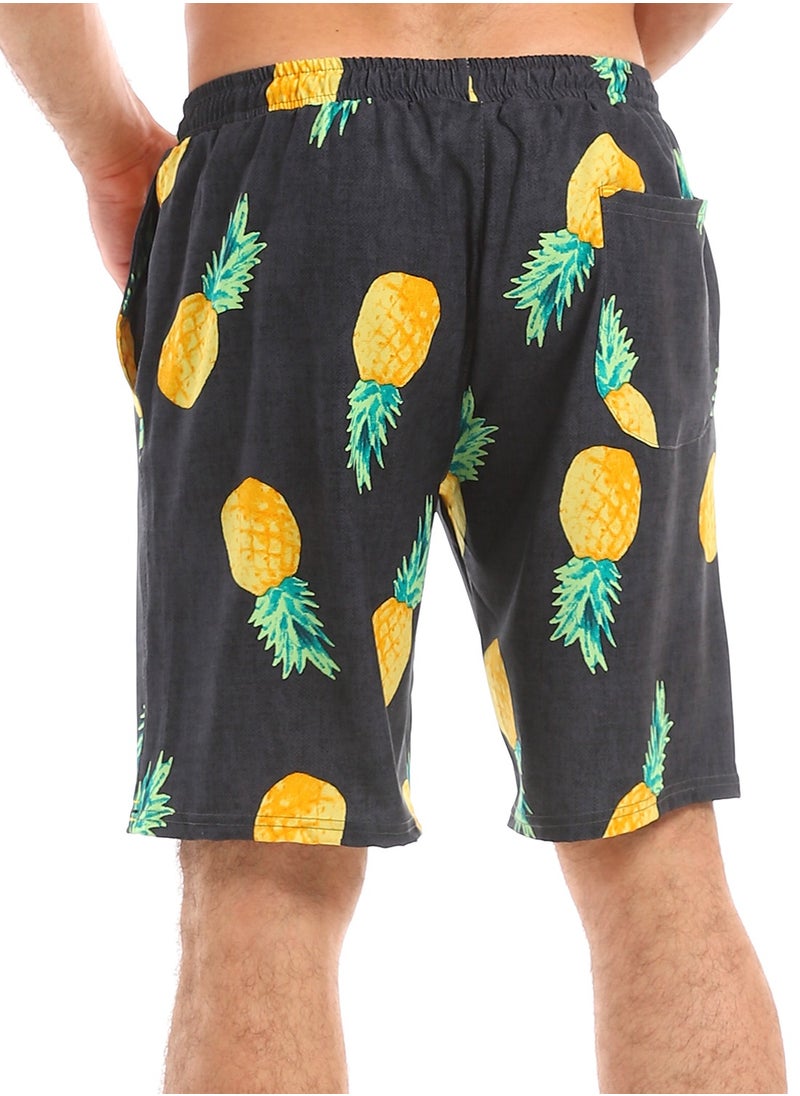 Andora - Self Pineapple Polyester Elastic Swim Short - Dark Grey - Image 1