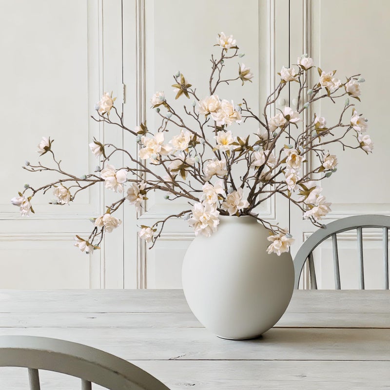 HyeFlora 3PCS Artificial Magnolia Flowers Stems for Spring Decoration, Faux Champagne Magnolia Branches with Buds, 34.5" Long Stems Floral Arrangement for Vase Pot Table Centerpiece Indoor Decor - Image 1